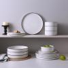 imageFamiware Nebula Plates and Bowls Sets for 4 12 Pieces Stoneware Dinnerware Set Microwave and Dishwasher Safe Dishes Set White with Black RimWhite with Black Rim