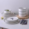 imageFamiware Nebula Plates and Bowls Sets for 4 12 Pieces Stoneware Dinnerware Set Microwave and Dishwasher Safe Dishes Set White with Black RimWhite with Black Rim