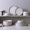 imageFamiware Nebula Plates and Bowls Sets for 4 12 Pieces Stoneware Dinnerware Set Microwave and Dishwasher Safe Dishes Set White with Black RimWhite with Black Rim