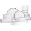 imageFamiware Nebula Plates and Bowls Sets for 4 12 Pieces Stoneware Dinnerware Set Microwave and Dishwasher Safe Dishes Set White with Black RimWhite with Black Rim