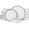 imageFamiware Nebula Plates and Bowls Sets for 4 12 Pieces Stoneware Dinnerware Set Microwave and Dishwasher Safe Dishes Set White with Black RimWhite with Black Rim