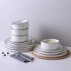 imageFamiware Nebula Plates and Bowls Sets for 4 12 Pieces Stoneware Dinnerware Set Microwave and Dishwasher Safe Dishes Set White with Black RimWhite with Black Rim