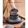 imageFamiware Nebula Ridge Stoneware Dinnerware Sets Plates and Bowls Sets for 4 12 Pieces Dishes Set Microwave and Dishwasher Safe Kitchen Plates CharcoalMulticolor