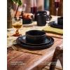 imageFamiware Nebula Ridge Stoneware Dinnerware Sets Plates and Bowls Sets for 4 12 Pieces Dishes Set Microwave and Dishwasher Safe Kitchen Plates CharcoalMatte Black