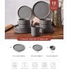 imageFamiware Nebula Ridge Stoneware Dinnerware Sets Plates and Bowls Sets for 4 12 Pieces Dishes Set Microwave and Dishwasher Safe Kitchen Plates CharcoalDark Gray