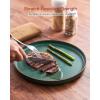 imageFamiware Nebula Ridge Stoneware Dinnerware Sets Plates and Bowls Sets for 4 12 Pieces Dishes Set Microwave and Dishwasher Safe Kitchen Plates CharcoalDark Green