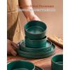 imageFamiware Nebula Ridge Stoneware Dinnerware Sets Plates and Bowls Sets for 4 12 Pieces Dishes Set Microwave and Dishwasher Safe Kitchen Plates CharcoalDark Green
