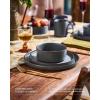 imageFamiware Nebula Ridge Stoneware Dinnerware Sets Plates and Bowls Sets for 4 12 Pieces Dishes Set Microwave and Dishwasher Safe Kitchen Plates CharcoalCharcoal