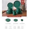 imageFamiware Nebula Ridge Stoneware Dinnerware Sets Plates and Bowls Sets for 4 12 Pieces Dishes Set Microwave and Dishwasher Safe Kitchen Plates CharcoalDark Green