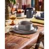 imageFamiware Nebula Ridge Stoneware Dinnerware Sets Plates and Bowls Sets for 4 12 Pieces Dishes Set Microwave and Dishwasher Safe Kitchen Plates CharcoalMulticolor
