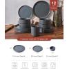 imageFamiware Nebula Ridge Stoneware Dinnerware Sets Plates and Bowls Sets for 4 12 Pieces Dishes Set Microwave and Dishwasher Safe Kitchen Plates CharcoalCharcoal