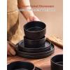 imageFamiware Nebula Ridge Stoneware Dinnerware Sets Plates and Bowls Sets for 4 12 Pieces Dishes Set Microwave and Dishwasher Safe Kitchen Plates CharcoalMatte Black