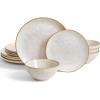 imageFamiware Dinnerware Sets for 4 Ocean Round 12Piece Kitchen Plates and Bowls Sets Microwave and Dishwasher Safe Scratch Resistant Matte BlackCappuccino White