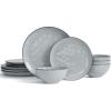 imageFamiware Dinnerware Sets for 4 Ocean Round 12Piece Kitchen Plates and Bowls Sets Microwave and Dishwasher Safe Scratch Resistant Matte BlackGray