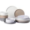 imageFamiware Nebula Plates and Bowls Sets for 4 12 Pieces Stoneware Dinnerware Set Microwave and Dishwasher Safe Dishes Set White with Black RimMulticolor