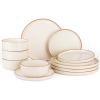 imageFamiware Nebula Plates and Bowls Sets for 4 12 Pieces Stoneware Dinnerware Set Microwave and Dishwasher Safe Dishes Set White with Black RimVanilla White with Brown Rim