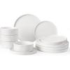 imageFamiware Nebula Plates and Bowls Sets for 4 12 Pieces Stoneware Dinnerware Set Microwave and Dishwasher Safe Dishes Set White with Black RimWhite