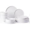 imageFamiware Nebula Plates and Bowls Sets for 4 12 Pieces Stoneware Dinnerware Set Microwave and Dishwasher Safe Dishes Set White with Black RimWhite with Colorful Speckles