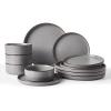 imageFamiware Nebula Ridge Stoneware Dinnerware Sets Plates and Bowls Sets for 4 12 Pieces Dishes Set Microwave and Dishwasher Safe Kitchen Plates CharcoalDark Gray