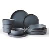 imageFamiware Nebula Ridge Stoneware Dinnerware Sets Plates and Bowls Sets for 4 12 Pieces Dishes Set Microwave and Dishwasher Safe Kitchen Plates CharcoalCharcoal