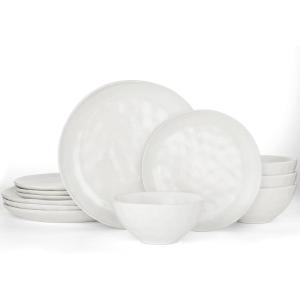 imageFamiware Dinnerware Sets for 4 Ocean Round 12Piece Kitchen Plates and Bowls Sets Microwave and Dishwasher Safe Scratch Resistant Matte BlackMatte White