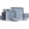 imageFamiware Dinnerware Sets for 4 Ocean Square 12Piece Kitchen Plates and Bowls Sets Microwave and Dishwasher Safe Scratch Resistant Vanilla WhiteBlue