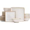 imageFamiware Dinnerware Sets for 4 Ocean Square 12Piece Kitchen Plates and Bowls Sets Microwave and Dishwasher Safe Scratch Resistant Vanilla WhiteCappuccino White