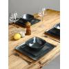 imageFamiware Dinnerware Sets for 4 Ocean Square 12Piece Kitchen Plates and Bowls Sets Microwave and Dishwasher Safe Scratch Resistant Vanilla WhiteDeep Forest