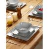 imageFamiware Dinnerware Sets for 4 Ocean Square 12Piece Kitchen Plates and Bowls Sets Microwave and Dishwasher Safe Scratch Resistant Vanilla WhiteGray