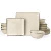 imageFamiware Dinnerware Sets for 4 Ocean Square 12Piece Kitchen Plates and Bowls Sets Microwave and Dishwasher Safe Scratch Resistant Vanilla WhiteLight khaki