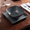 imageFamiware Dinnerware Sets for 4 Ocean Square 12Piece Kitchen Plates and Bowls Sets Microwave and Dishwasher Safe Scratch Resistant Vanilla WhiteMatte Black