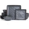 imageFamiware Dinnerware Sets for 4 Ocean Square 12Piece Kitchen Plates and Bowls Sets Microwave and Dishwasher Safe Scratch Resistant Vanilla WhiteMatte Black