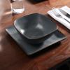 imageFamiware Dinnerware Sets for 4 Ocean Square 12Piece Kitchen Plates and Bowls Sets Microwave and Dishwasher Safe Scratch Resistant Vanilla WhiteMatte Black