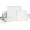 imageFamiware Dinnerware Sets for 4 Ocean Square 12Piece Kitchen Plates and Bowls Sets Microwave and Dishwasher Safe Scratch Resistant Vanilla WhiteMatte White