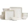 imageFamiware Dinnerware Sets for 4 Ocean Square 12Piece Kitchen Plates and Bowls Sets Microwave and Dishwasher Safe Scratch Resistant Vanilla WhiteVanilla White