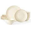 imageFamiware Jupiter Dinnerware Set Plates and Bowls Dish Sets for 4 12 Pieces Microwave and Dishwasher Safe Stoneware Speckled Tableware Chip and Scratch Resistant MulticolorVanilla White