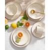 imageFamiware Jupiter Dinnerware Set Plates and Bowls Dish Sets for 4 12 Pieces Microwave and Dishwasher Safe Stoneware Speckled Tableware Chip and Scratch Resistant MulticolorVanilla White