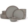 imageFamiware Mercury Plates and Bowls Sets 12 Pieces Stoneware Dinnerware Sets Dishes Set for 4 Microwave and Dishwasher Safe CharcoalDark Gray