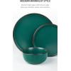 imageFamiware Mercury Plates and Bowls Sets 12 Pieces Stoneware Dinnerware Sets Dishes Set for 4 Microwave and Dishwasher Safe CharcoalDark Green