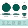 imageFamiware Mercury Plates and Bowls Sets 12 Pieces Stoneware Dinnerware Sets Dishes Set for 4 Microwave and Dishwasher Safe CharcoalDark Green