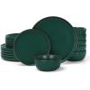 imageFamiware Mercury Plates and Bowls Sets 12 Pieces Stoneware Dinnerware Sets Dishes Set for 4 Microwave and Dishwasher Safe CharcoalDark Green