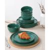 imageFamiware Mercury Plates and Bowls Sets 12 Pieces Stoneware Dinnerware Sets Dishes Set for 4 Microwave and Dishwasher Safe CharcoalDark Green