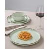 imageFamiware Mercury Plates and Bowls Sets 12 Pieces Stoneware Dinnerware Sets Dishes Set for 4 Microwave and Dishwasher Safe CharcoalLight Green