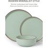 imageFamiware Mercury Plates and Bowls Sets 12 Pieces Stoneware Dinnerware Sets Dishes Set for 4 Microwave and Dishwasher Safe CharcoalLight Green