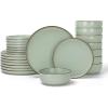 imageFamiware Mercury Plates and Bowls Sets 12 Pieces Stoneware Dinnerware Sets Dishes Set for 4 Microwave and Dishwasher Safe CharcoalLight Green
