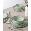 imageFamiware Mercury Plates and Bowls Sets 12 Pieces Stoneware Dinnerware Sets Dishes Set for 4 Microwave and Dishwasher Safe CharcoalLight Green