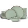 imageFamiware Mercury Plates and Bowls Sets 12 Pieces Stoneware Dinnerware Sets Dishes Set for 4 Microwave and Dishwasher Safe CharcoalLight Green