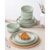imageFamiware Mercury Plates and Bowls Sets 12 Pieces Stoneware Dinnerware Sets Dishes Set for 4 Microwave and Dishwasher Safe CharcoalLight Green