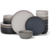 imageFamiware Mercury Plates and Bowls Sets 12 Pieces Stoneware Dinnerware Sets Dishes Set for 4 Microwave and Dishwasher Safe CharcoalMulticolor
