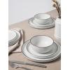 imageFamiware Mercury Plates and Bowls Sets 12 Pieces Stoneware Dinnerware Sets Dishes Set for 4 Microwave and Dishwasher Safe CharcoalWhite